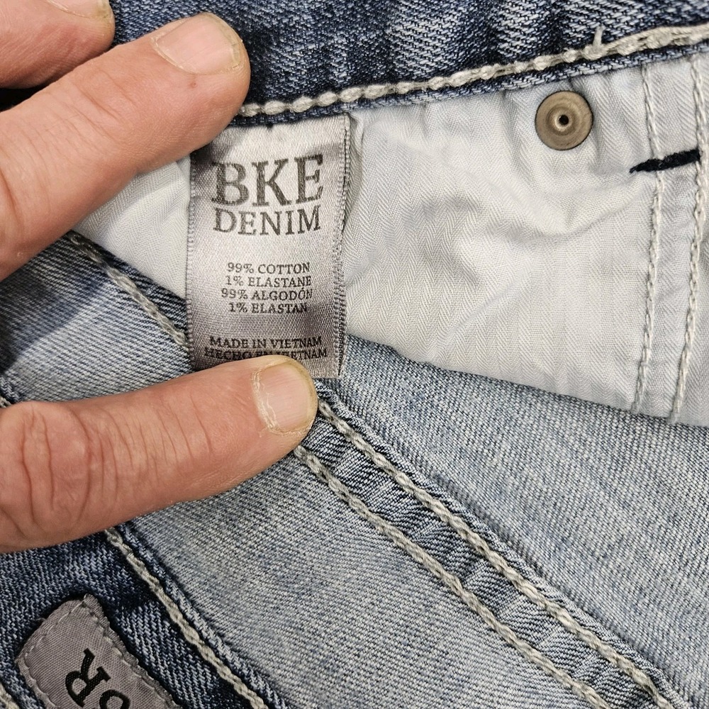 BKE Seth 36R Straight Leg Distressed Jeans Light Wash‎ Y2K Denim Crazy Fade - Picture 11 of 15